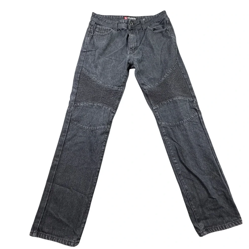Southpole Mens‎ Moto Biker Jeans Washed Black Ribbed Knee Denim 34x32
